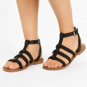 NEW Style & Co. Suziee Faux Leather T-Strap Slingback Braided Sandals Black 6.5